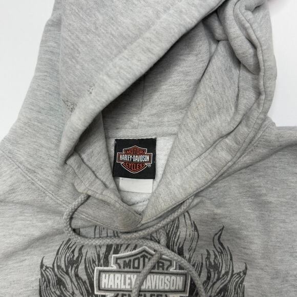 Harley-Davidson Gray Hoodie Size L Flame Skull Graphic Texas Javelina - Picture 4 of 7